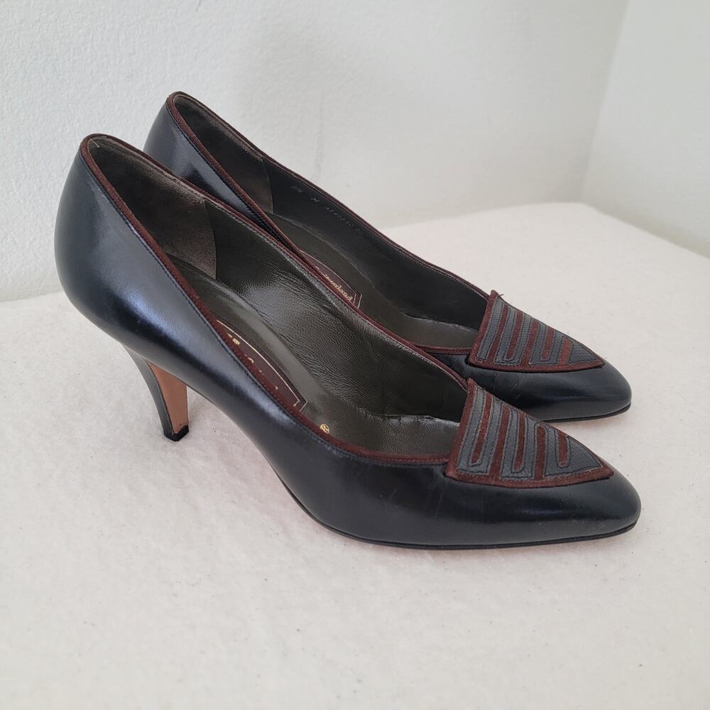 Vintage Bally of Switzerland Pointed Toe Ponte Shank Pump Leather Brown‎ Sz  8.5
